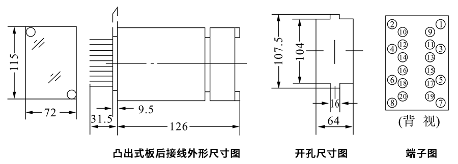JZJ-062凸出式板后接線安裝尺寸圖